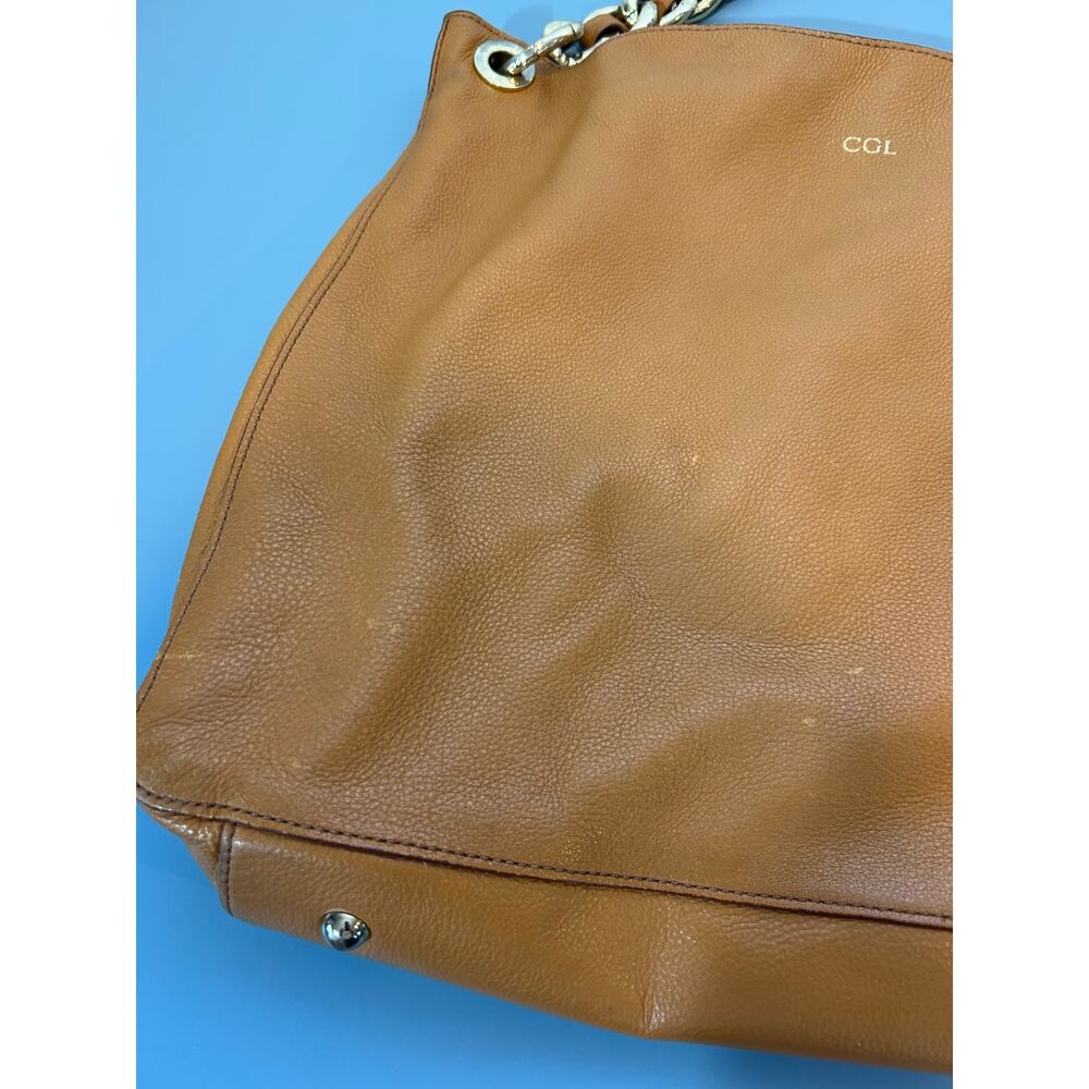 Mark & Graham bag brown leather small initials heavy gold chain soft - Picture 5 of 12